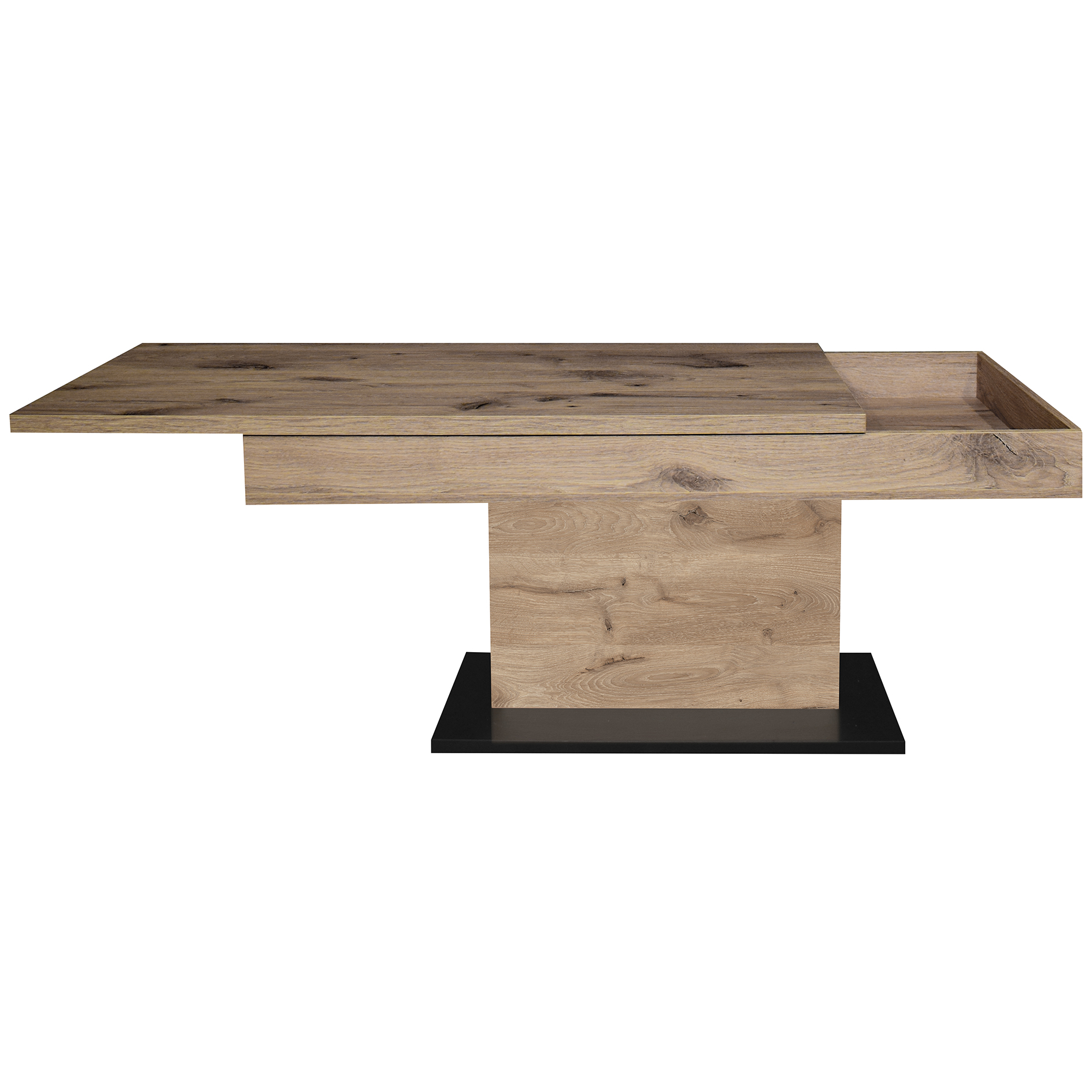 Couchtisch - schwarz matt - Viking Oak - verschiebbare Tischplatte