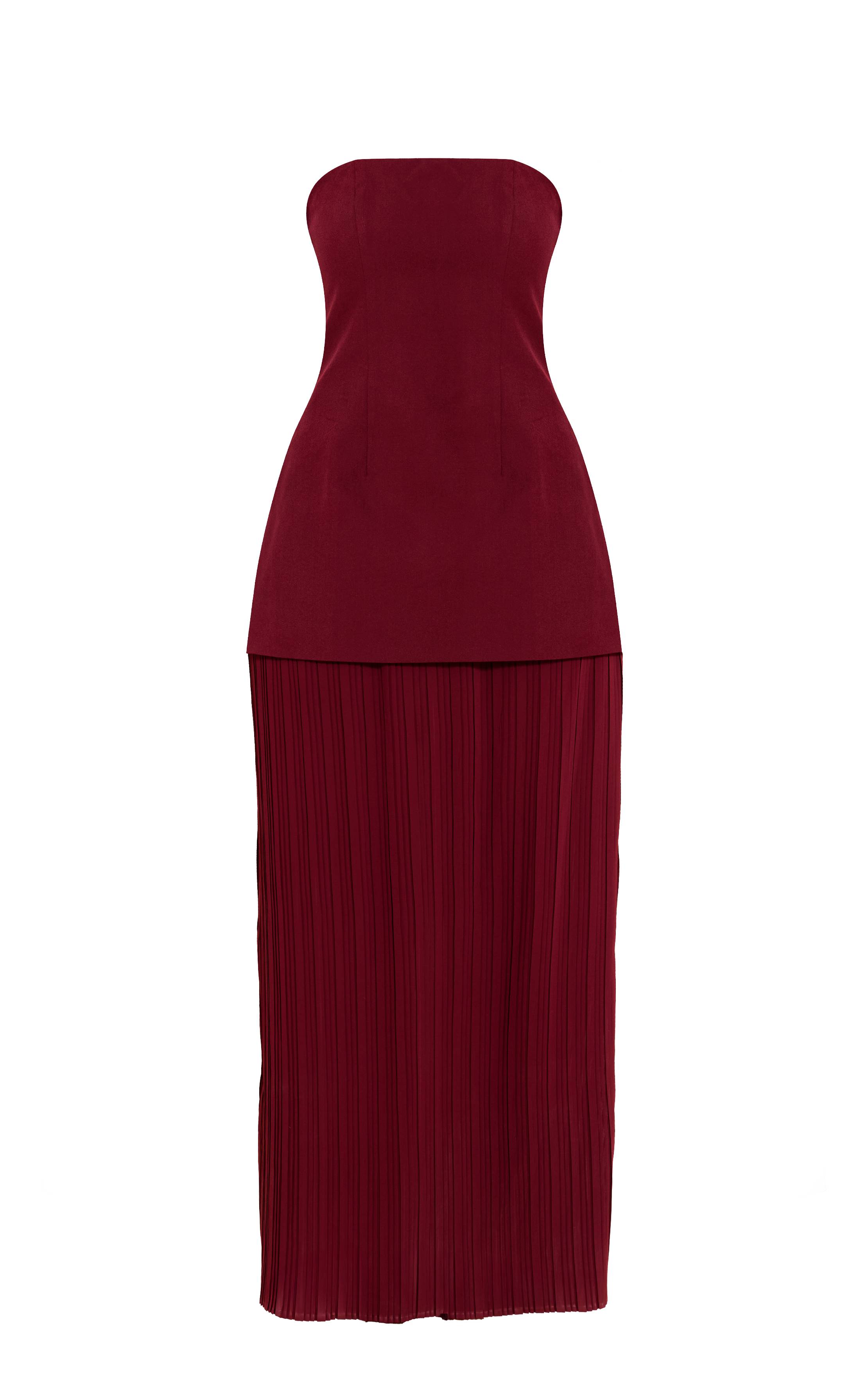 Rouge Bordeaux Robe Maxi Bandeau À Jupe Plissée En Mousseline Avec Panneaux