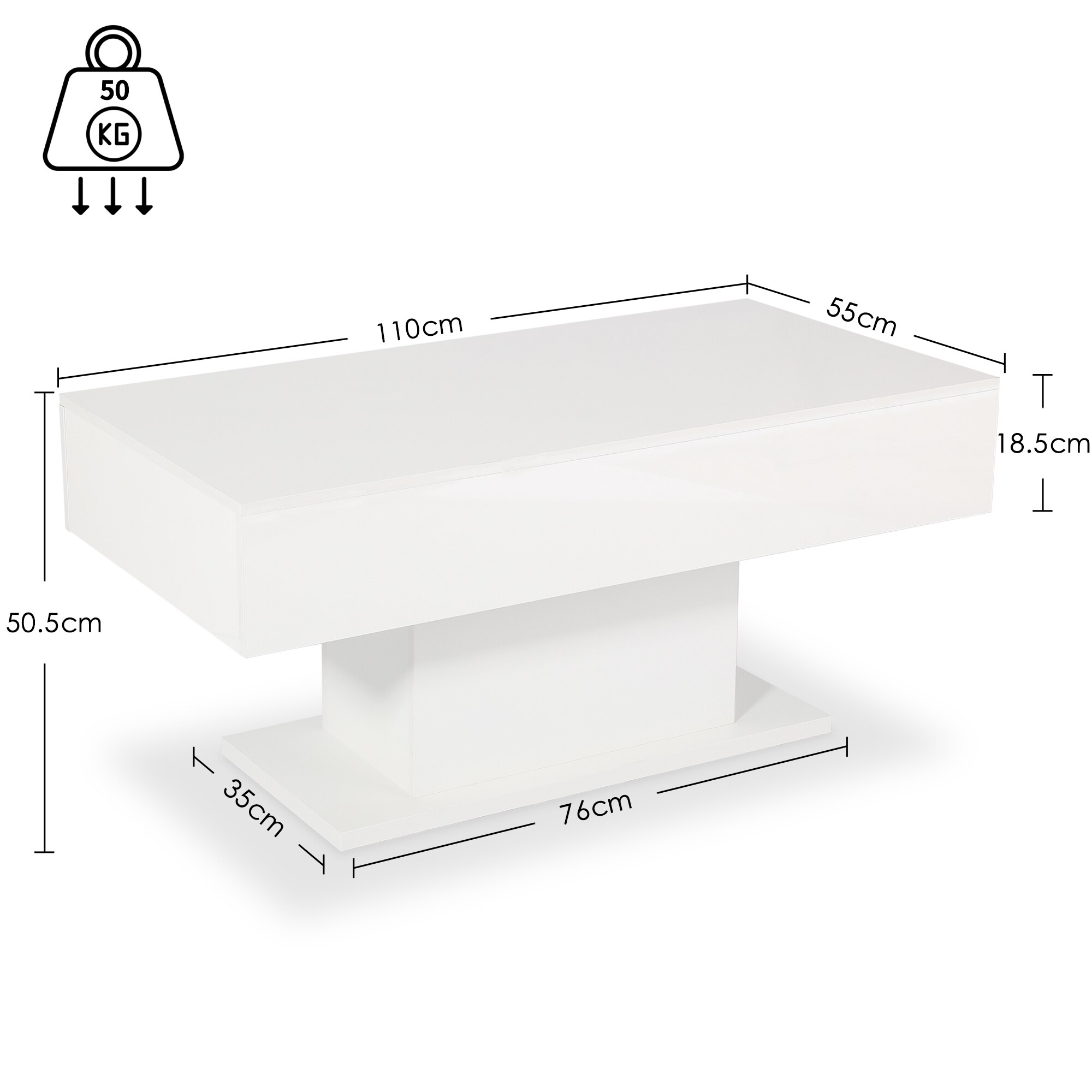 Makika Couchtisch mit LED Beleuchtung USB / Design Wohnzimmertisch Hochglanz in Weiß