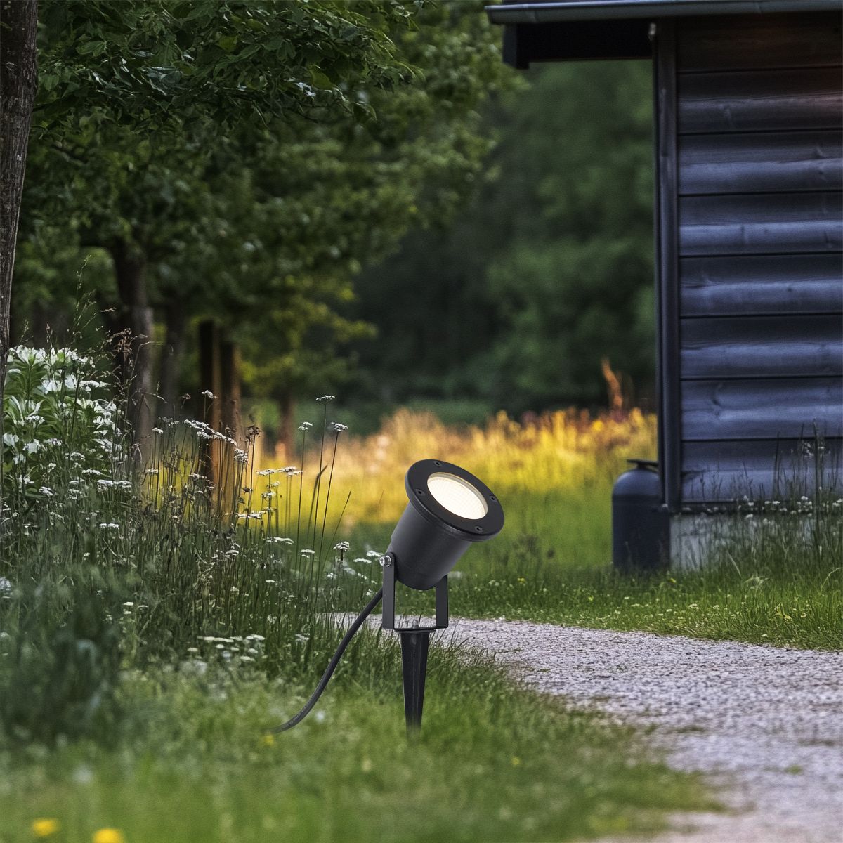Prikspot zwart incl. LED verstelbaar IP65 met snoer en stekker - Basic