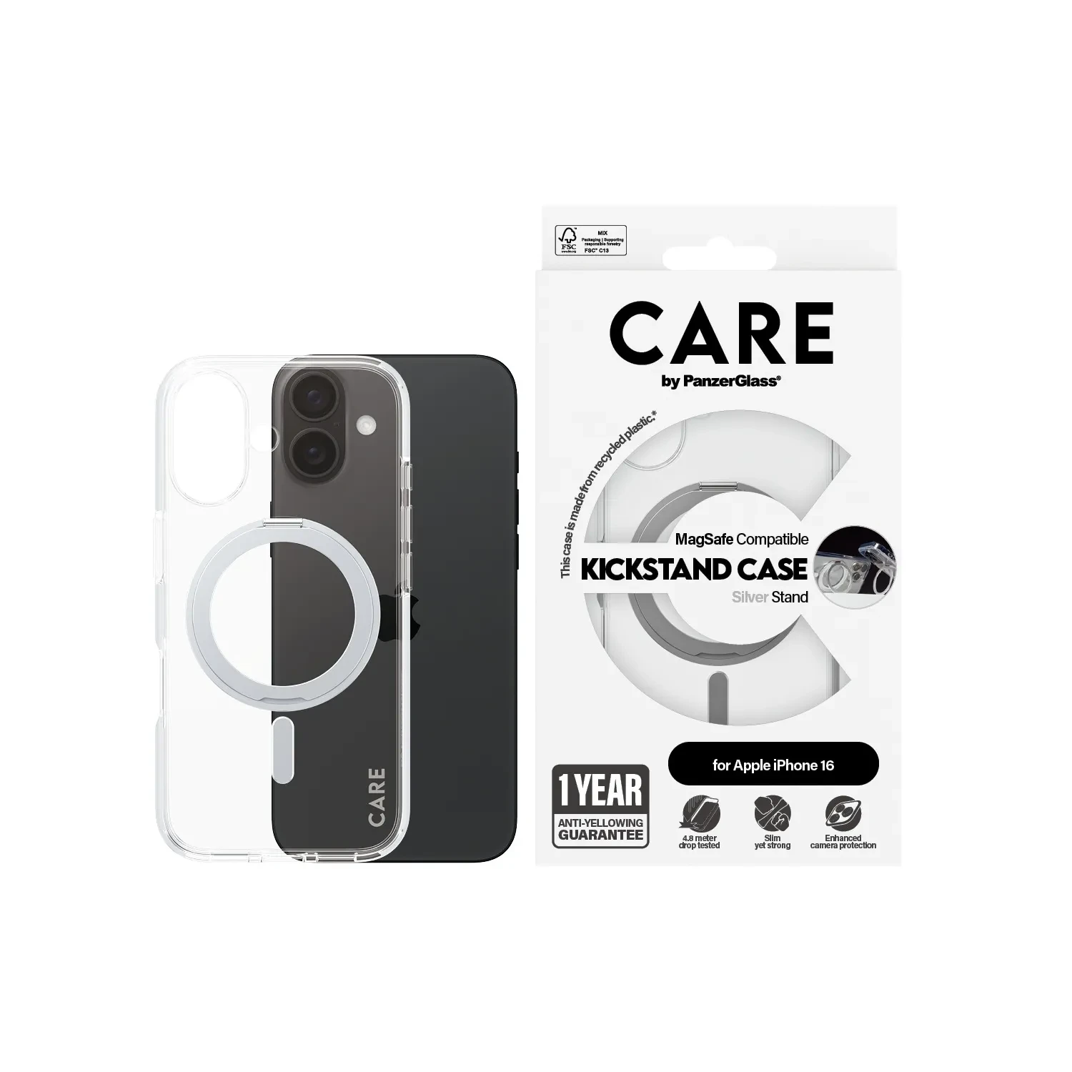 PanzerGlass CARE Cover Transparent Kickstand iPhone 16 1325