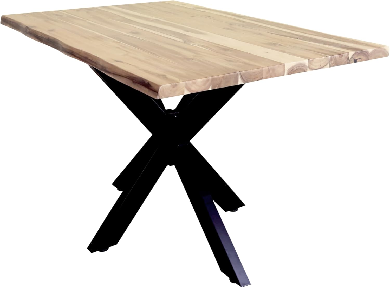 SAM Esstisch Harley | 120 x 80 cm | Akazienholz massiv | Farbe: Natur lackiert | echte Baumkante | Spider-Gestell Metall Schwarz | pflegeleichter Baumkantentisch/Esszimmertisch/Küchentisch