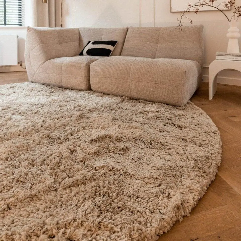 Interieur05 rond Hoogpolig Vloerkleed Polyester Pilo Beige - 120 x 120 cm