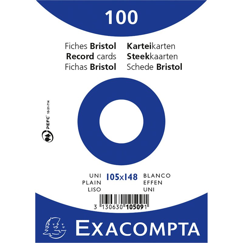 Fiche bristol 148 x 105 mm unie blanche non perforée Exacompta - Boîte de 100