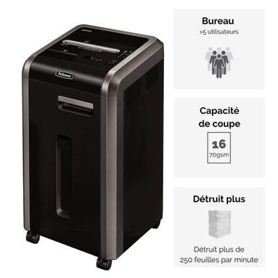 Fellowes Powershred 225Mi - destructeur de documents coupe croisée microparticules - 16 feuilles - Corbeille 60 litres