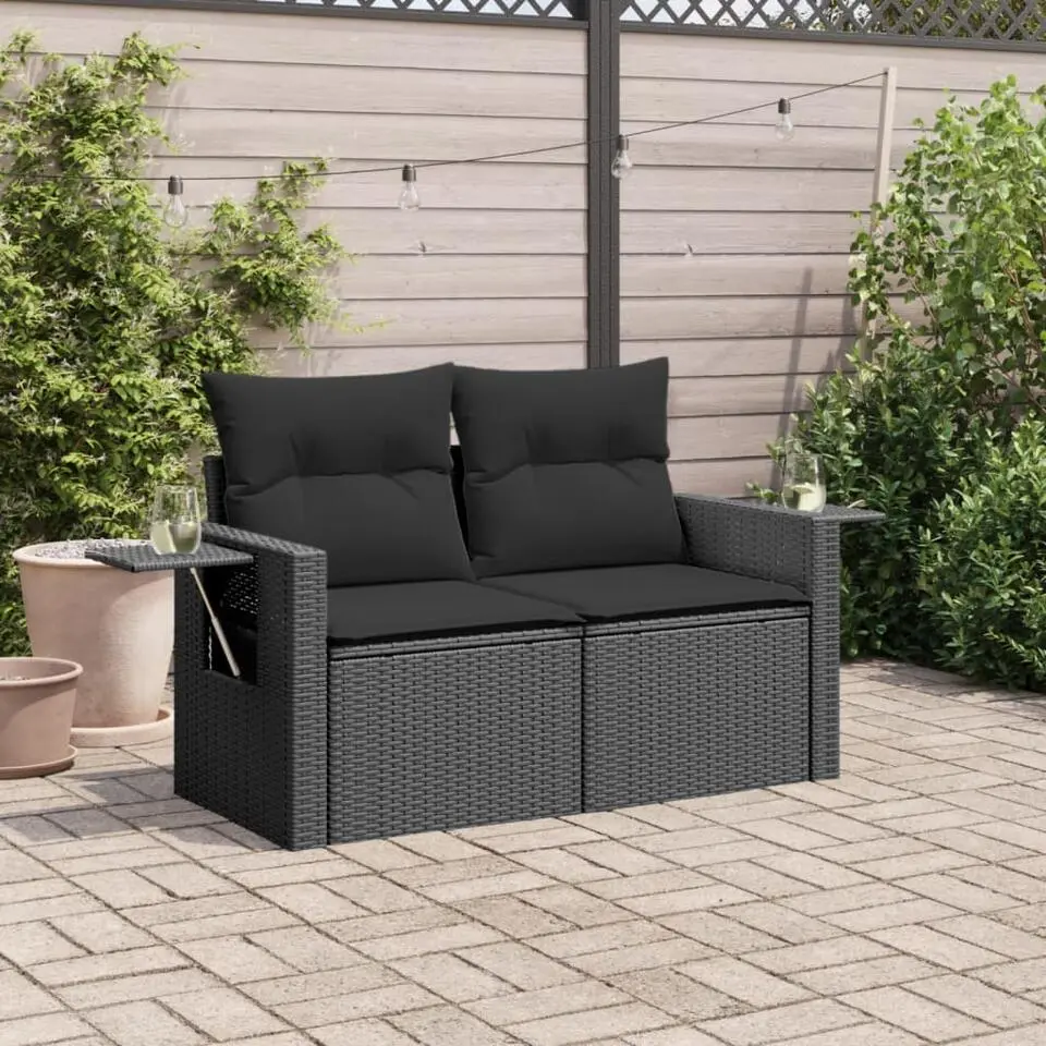 vidaXL - Tuinbank 2-zits - Zwart - Poly rattan - Met kussens