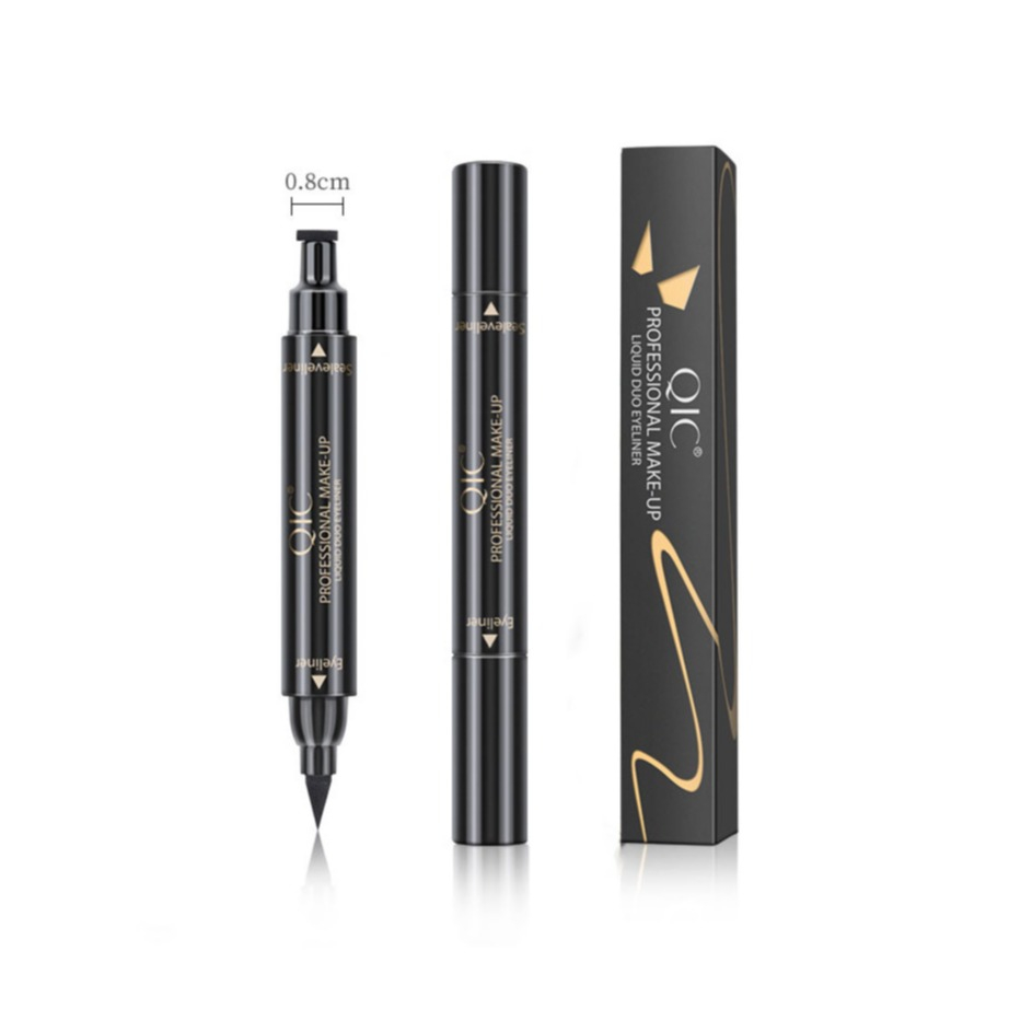 (Schmal) 2-Seitiger Eyeliner Stempel Katzenauge Schablone Augen MakeUp Stift Schmierfest - Schwarz