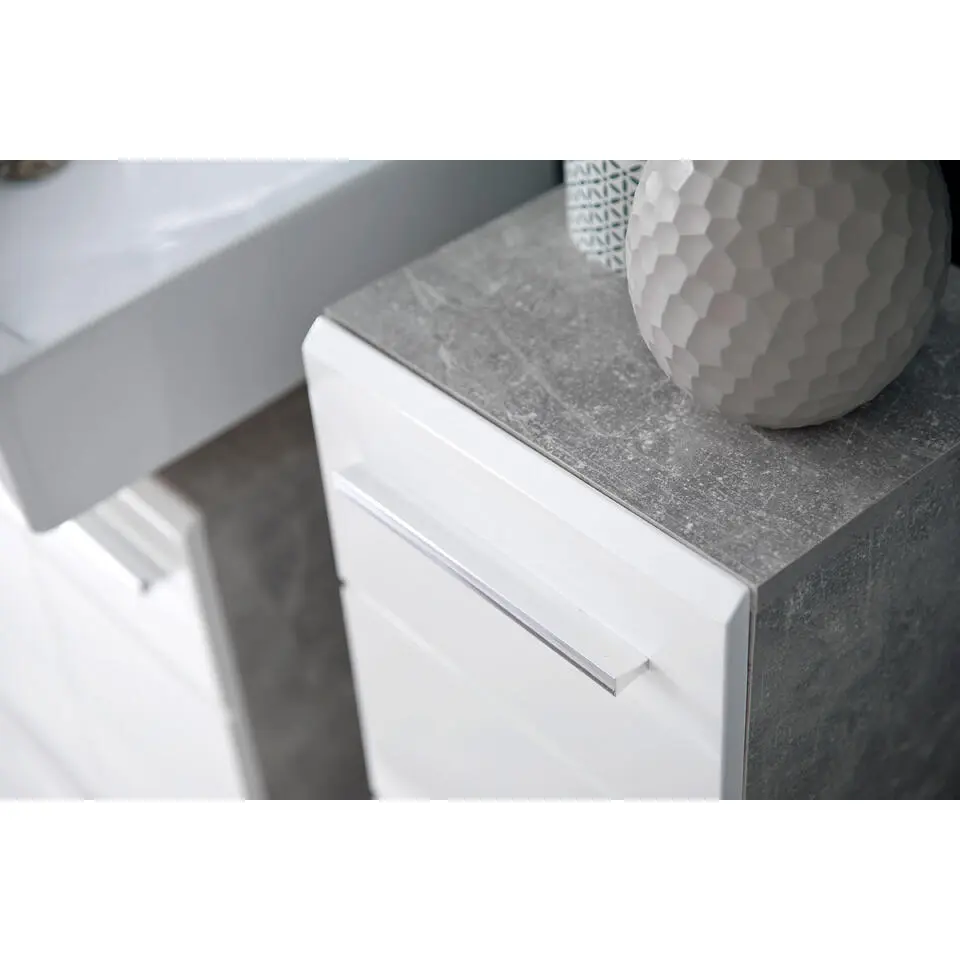 Hioshop NanoBad badkamerkast 1 deur- 1 legplank betonsteen decor- wit
