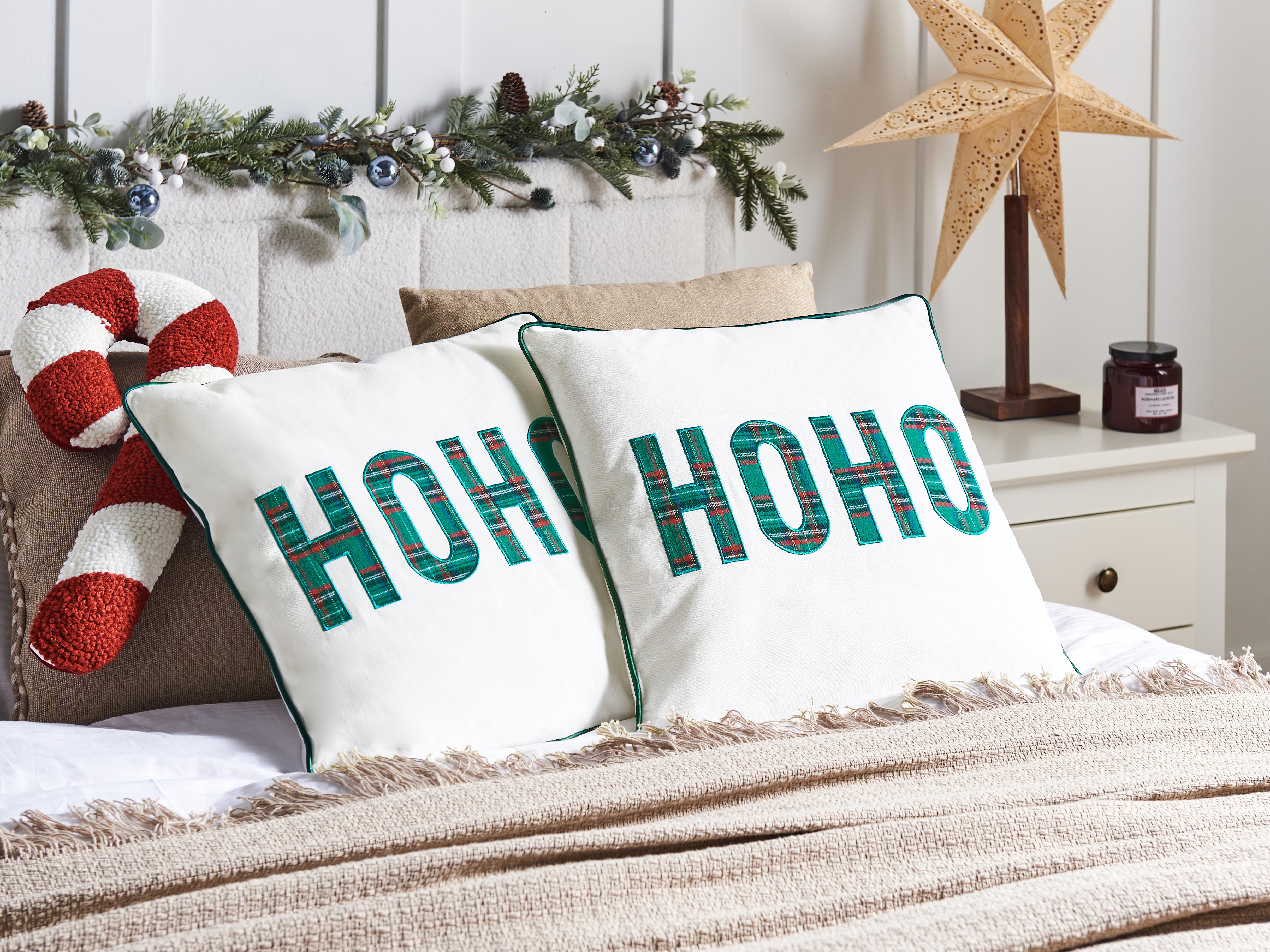 Set van 2 sierkussens JOYCANDY Katoen 45 x 45 cm Wit kerstmotief