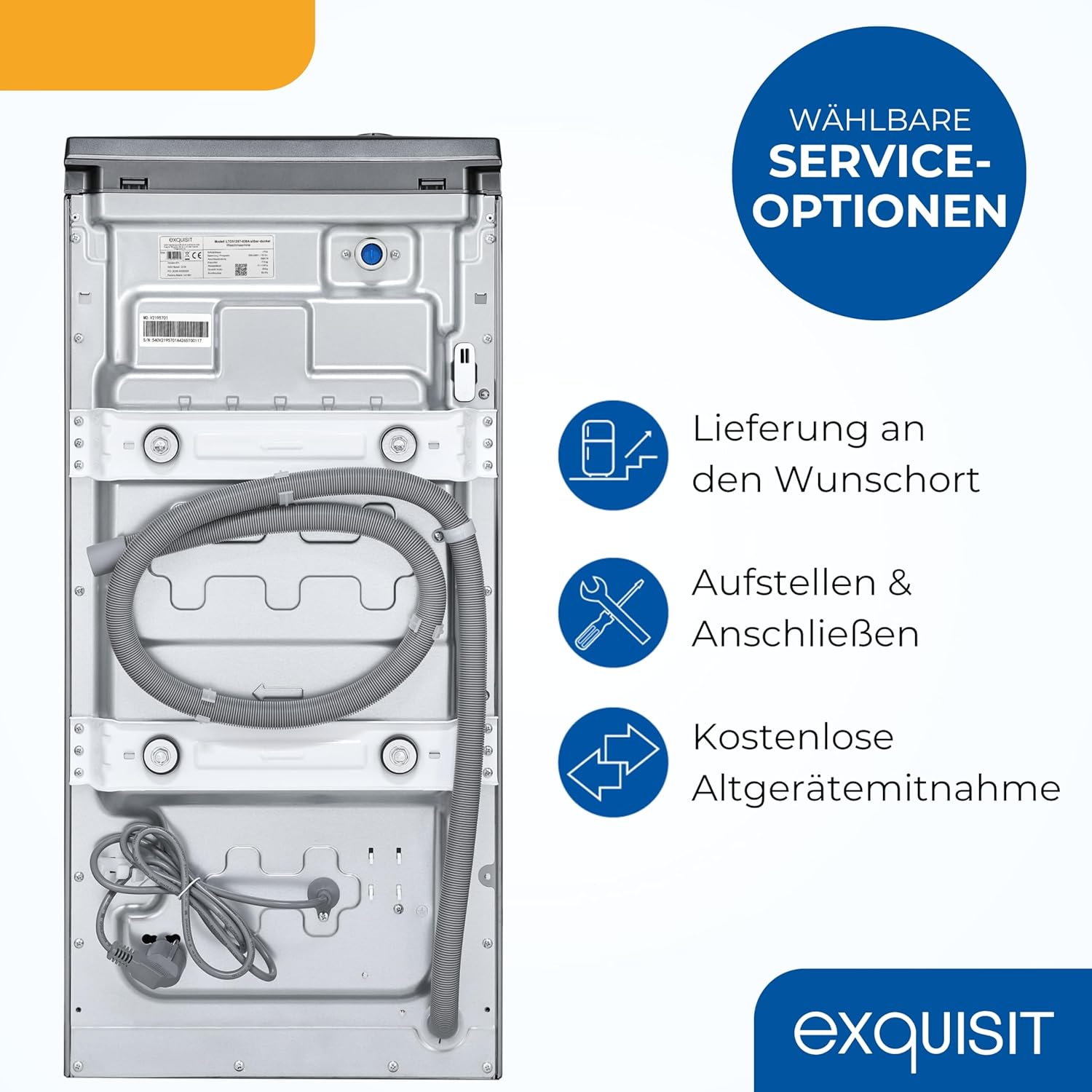 Exquisit Waschmaschine 7,5kg, Toplader, Waschmaschine schmal, Energieklasse A, 1200 U/Min, Startzeitvorwahl, Kurzprogramm, LTO51207-030A silber-dunkel
