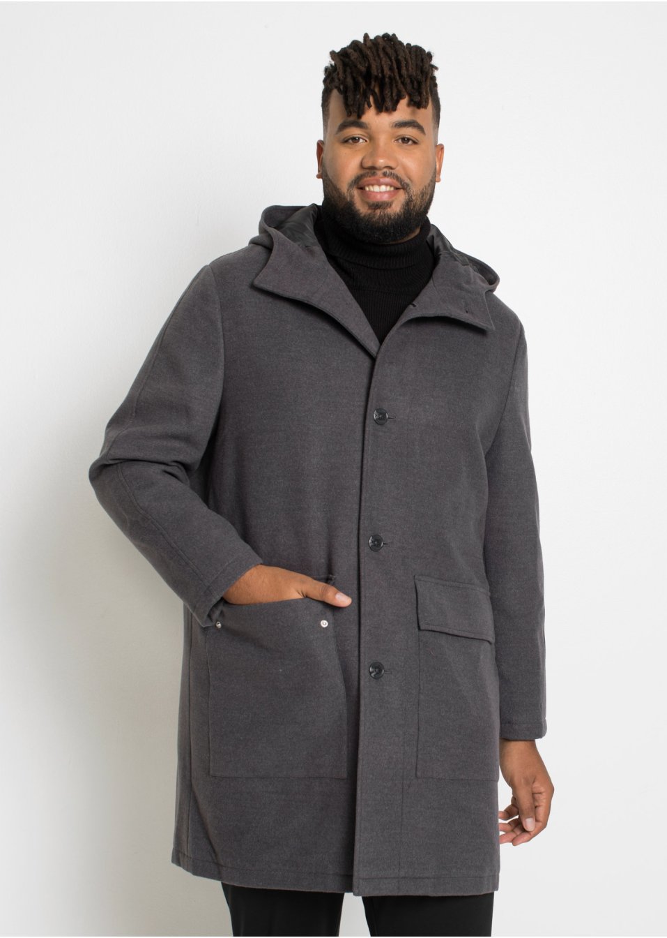 Manteau court en imitation laine avec capuche