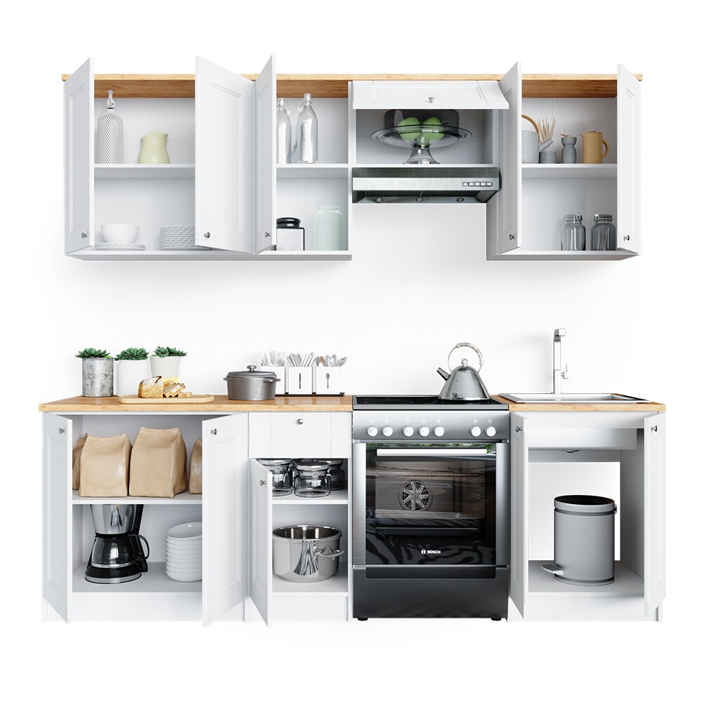 VICCO Küchenzeile Bergamo 240cm Landhaus Küche Einbauküche Küchenblock weiß