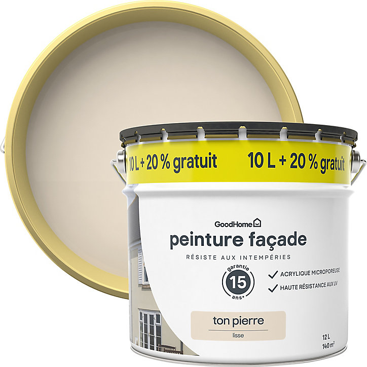 Peinture extérieure GoodHome Classique ton pierre 10L +20% gratuit