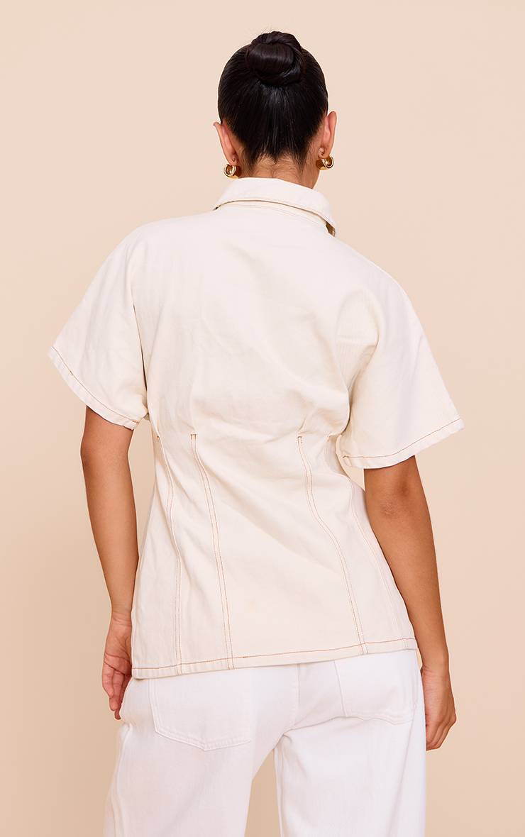 Amande Chemise En Denim À Basque Avec Détails De Coutures