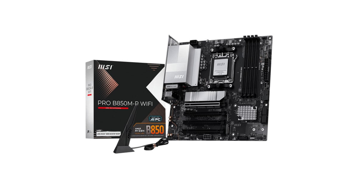 MSIPRO B850M-P WIFI socket AM5 moederbord  (Zwart/zilver, RAID, 5Gb-LAN, Wi-Fi 7, BT, Sound, µATX)