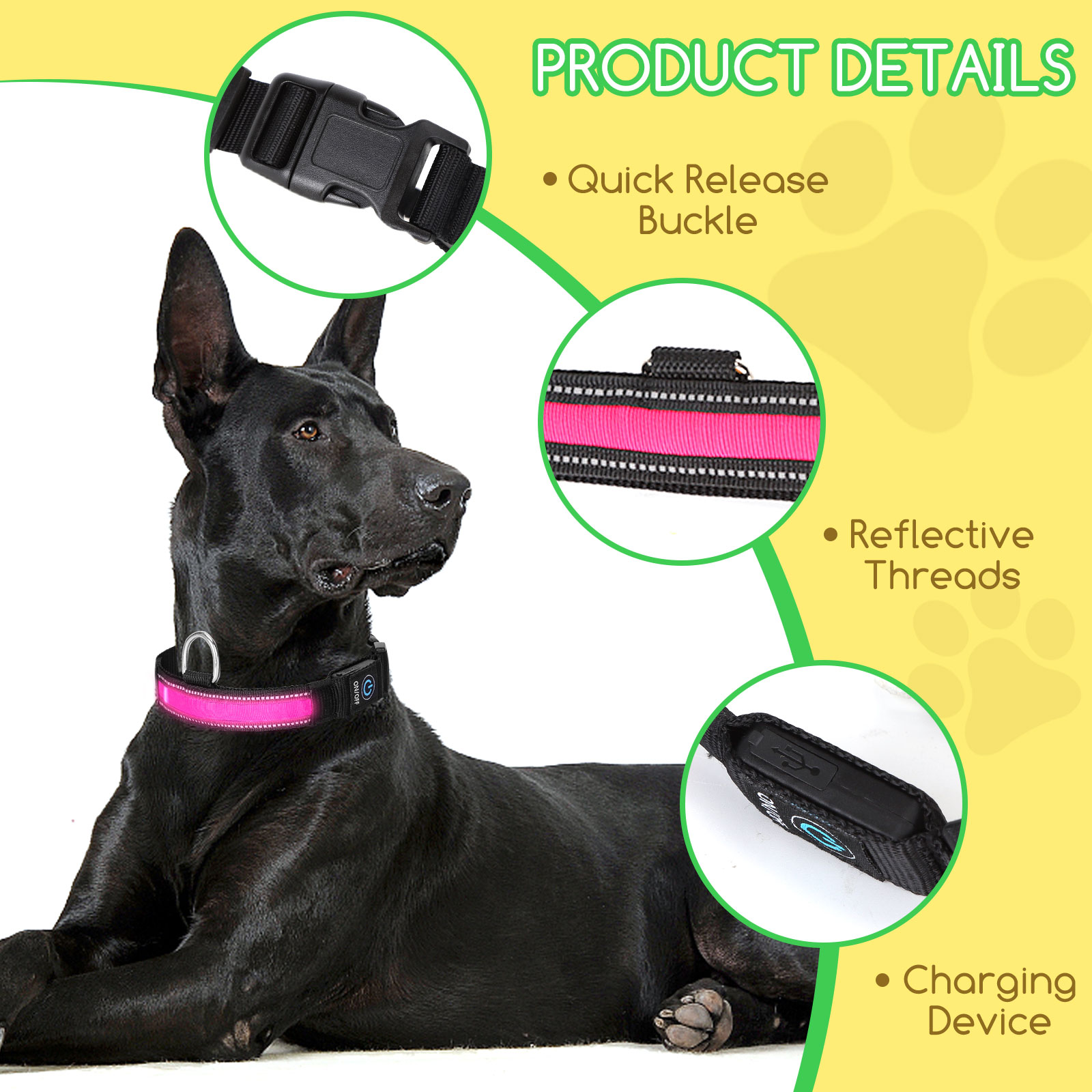 Nobleza - Kit com 2 Coleiras LED para Cães, Coleira Iluminada para Cães de Estimação com 3 Modos de Iluminação, Recarregável e à Prova d'Água, Coleiras LED Ajustáveis para Cães de Pequeno e Médio Porte
