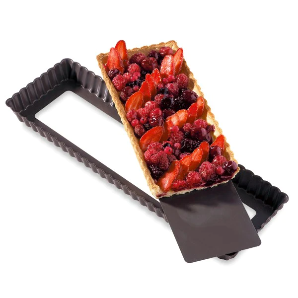 Moule à tarte amovible rectangle acier revêtu anti-adhérent bords cann