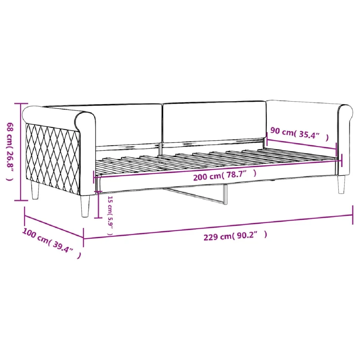 VIDAXL vidaXL Lit de repos - Velours noir 90x200 cm