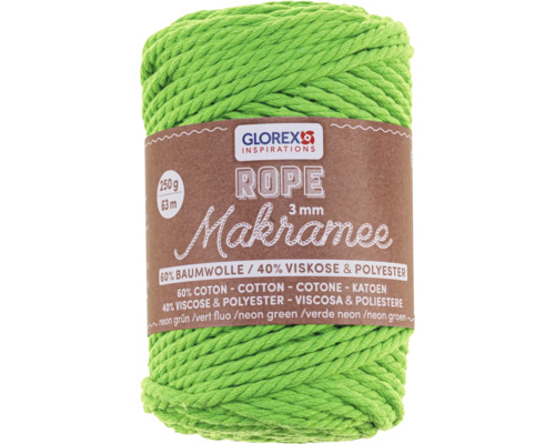 Macramé touw 3 mm 250g gedraaid neongroen 63 m