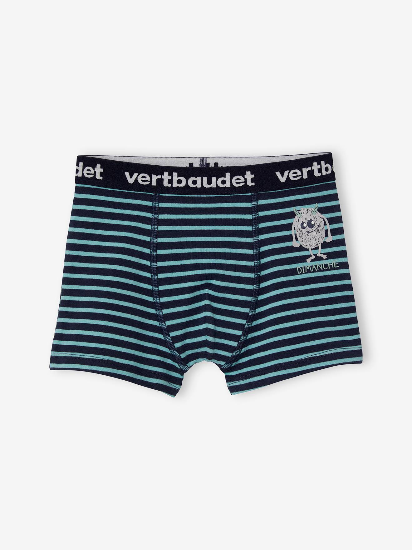 Pacote com 7 cuecas boxer elásticas Monsters Oeko-Tex® para meninos, estampa branca clara.