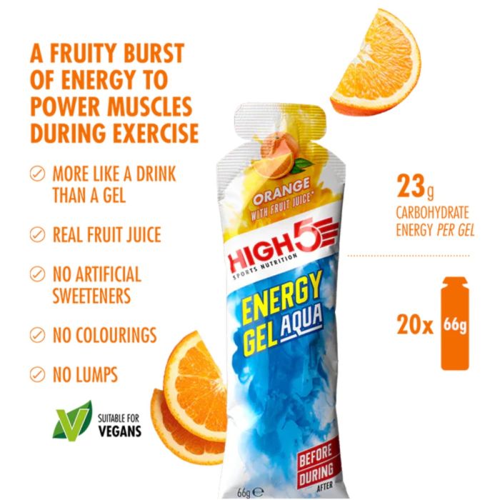 High5 Unisex Energi-gels Energy Gel Aqua Orange - Box 20x66g Hvid