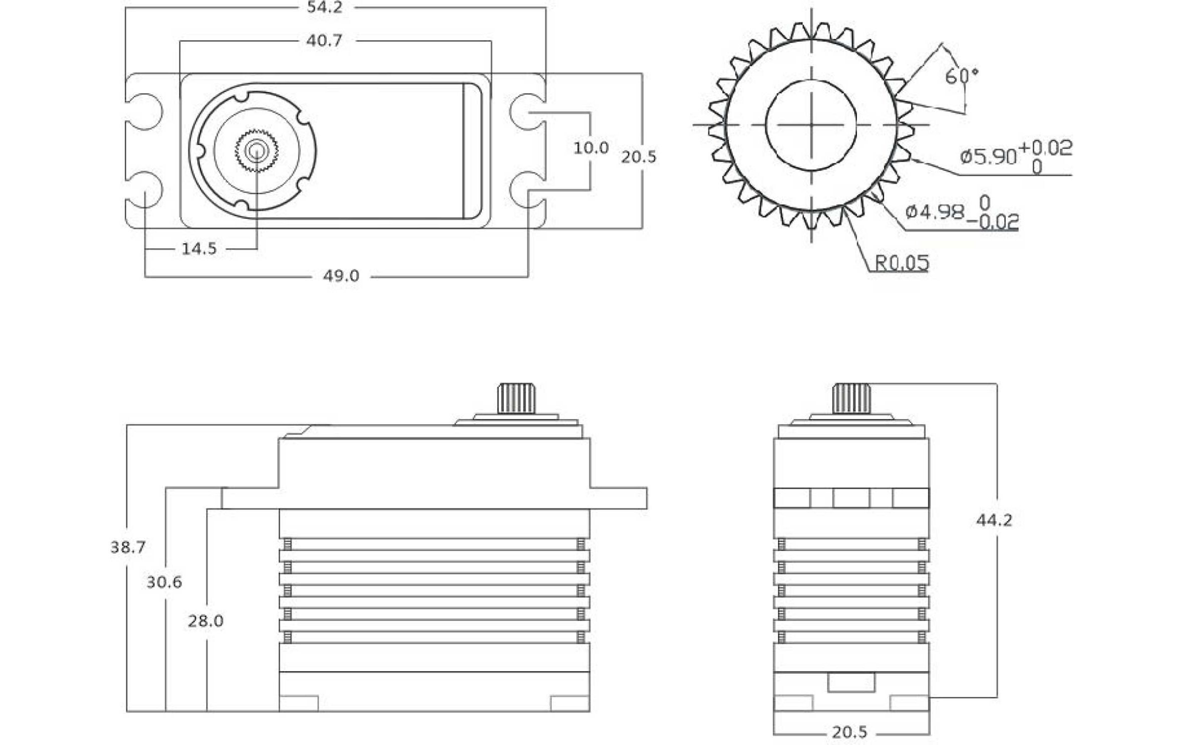 Servo A-50CHV, 50 kg Digital HVHighend Standard Servo mit Coreless Motor und Aluminium Gehäuse