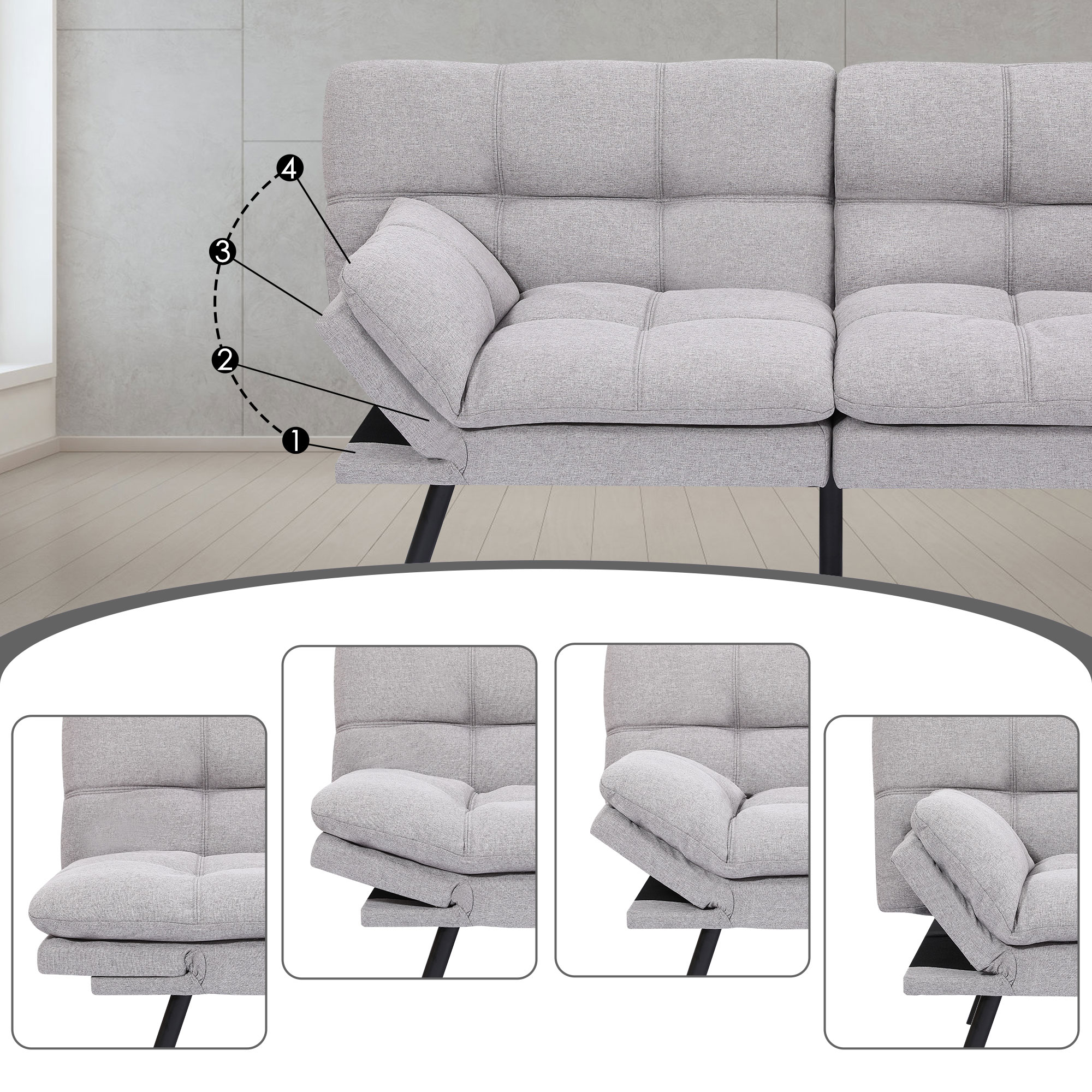 Makika Schlafsofa 3-Sitzer Schlafcouch Paul verstellbar mit Schlaffunktion in Grau