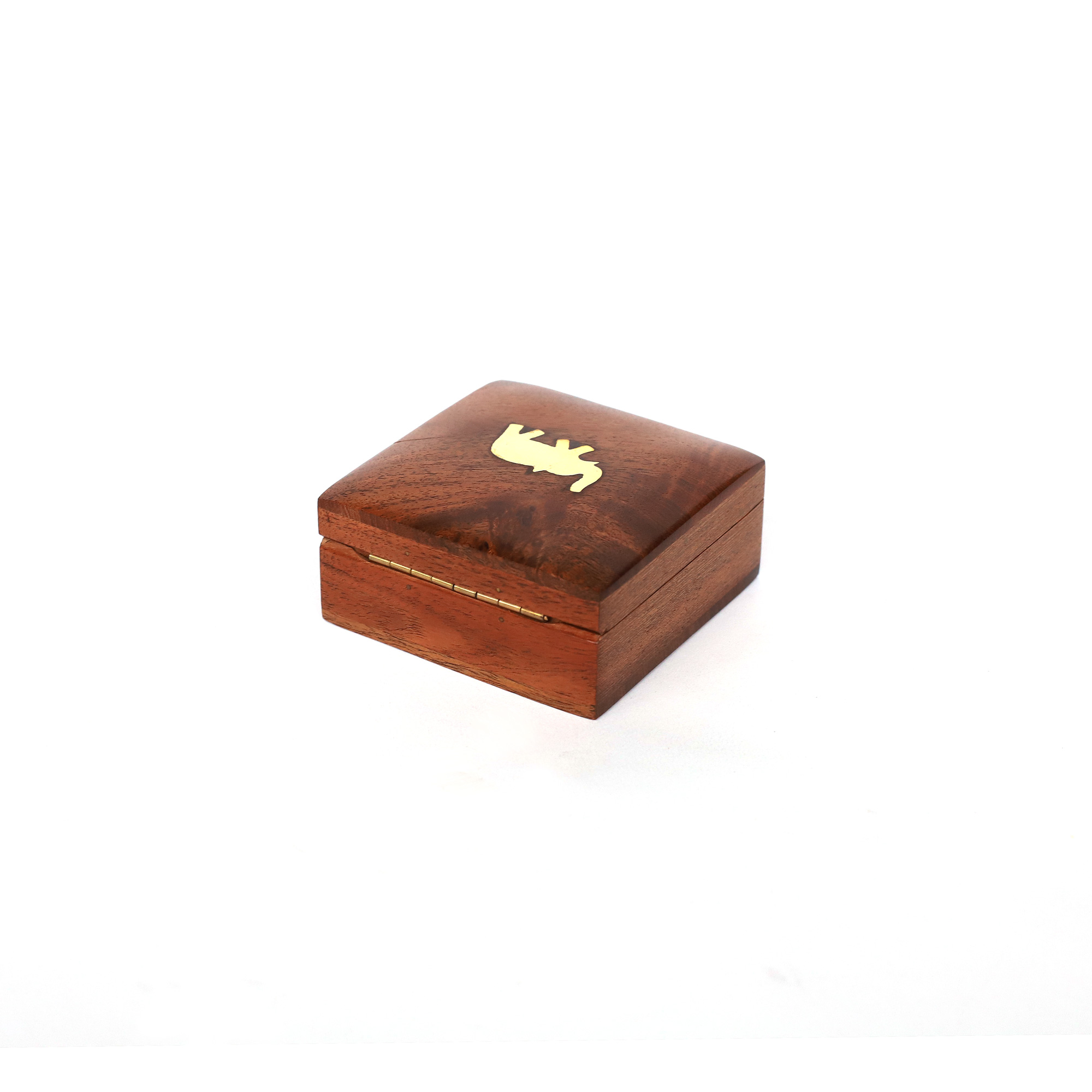 Kleine Schatulle 'Elefant', aus Sheesham und Messing, B 7,5 cm, L 7,5 cm, H 4 cm von fischer's lagerhaus