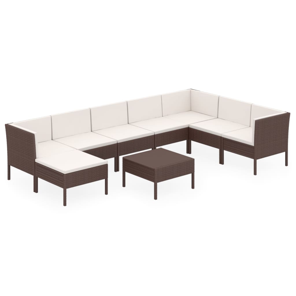 Salon de jardin meuble d'extérieur ensemble de mobilier 9 pièces avec coussins résine tressée marron