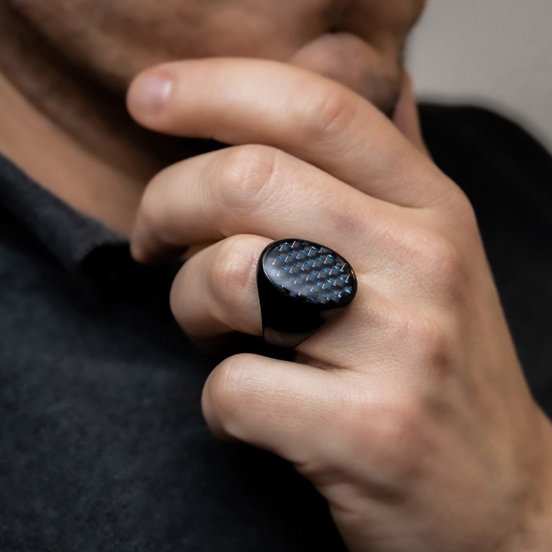 Chevalière Homme Acier Bleu CARBONA