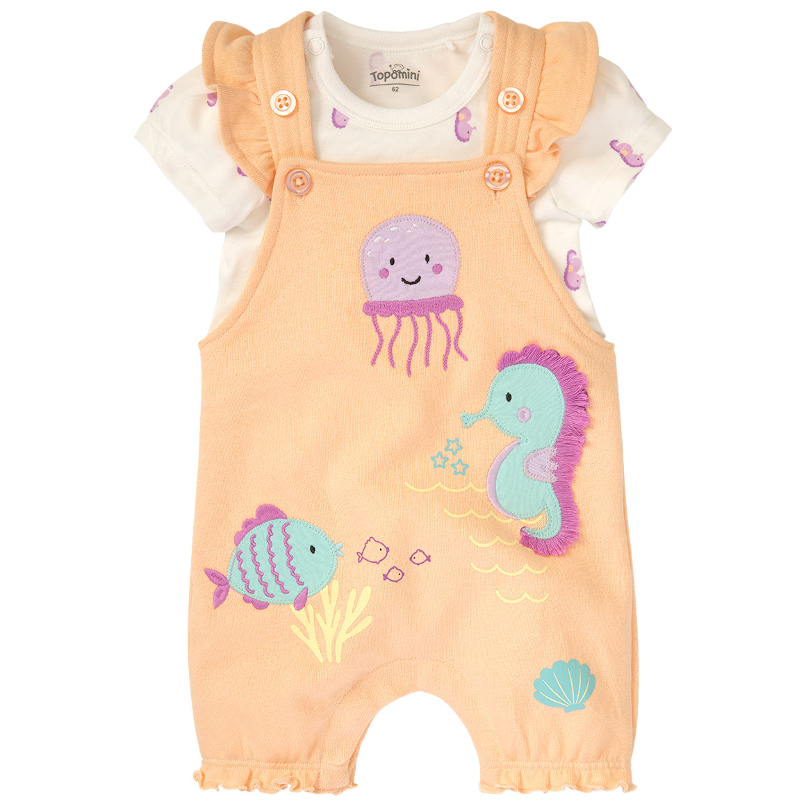 Topomini Baby Strampler und Kurzarmbody im Set hellorange / weiss