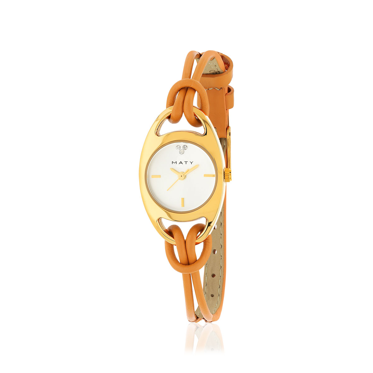 Montre femme dorée jaune bracelet cuir orange