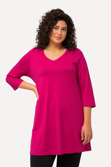 Longshirt, A-Linie, V-Ausschnitt, 3/4-Arm