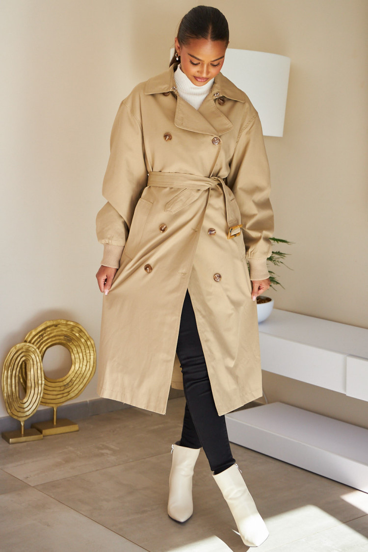 Trench beige ceinturé manche bomber