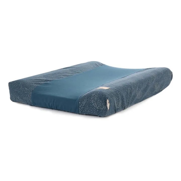 Nobodinoz Housse de matelas à langer Calma Bubble en coton bio | Bleu nuit