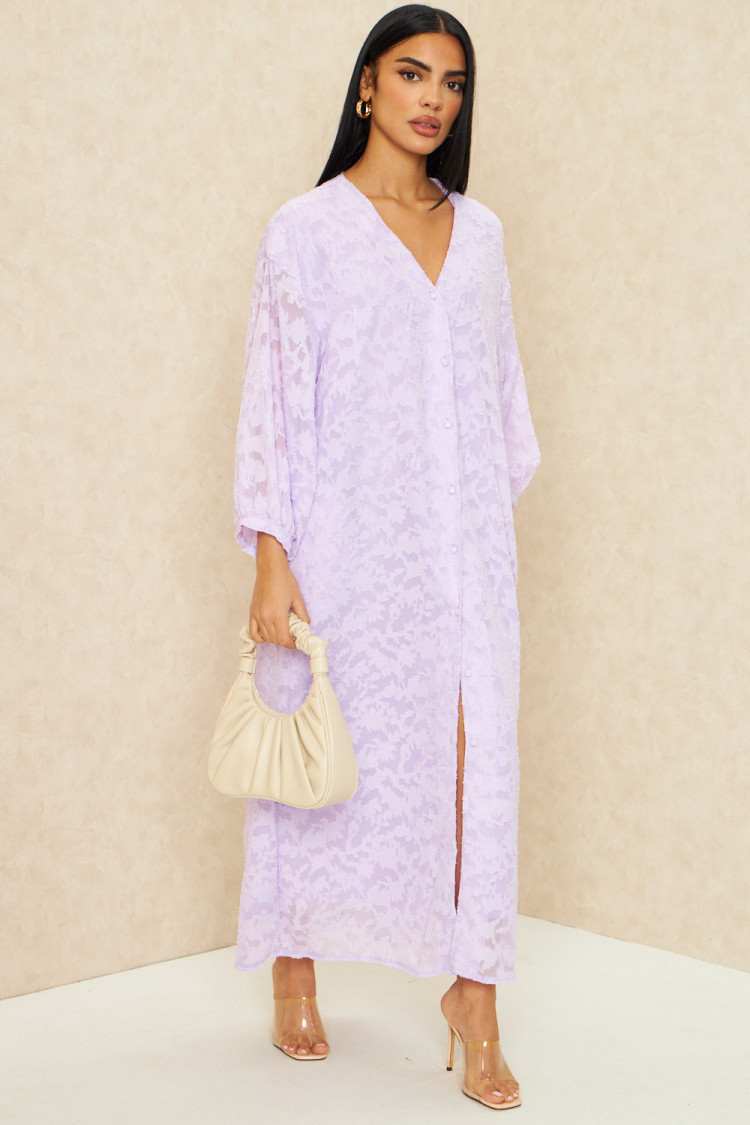 Robe gilet longue en voile brodé lilas