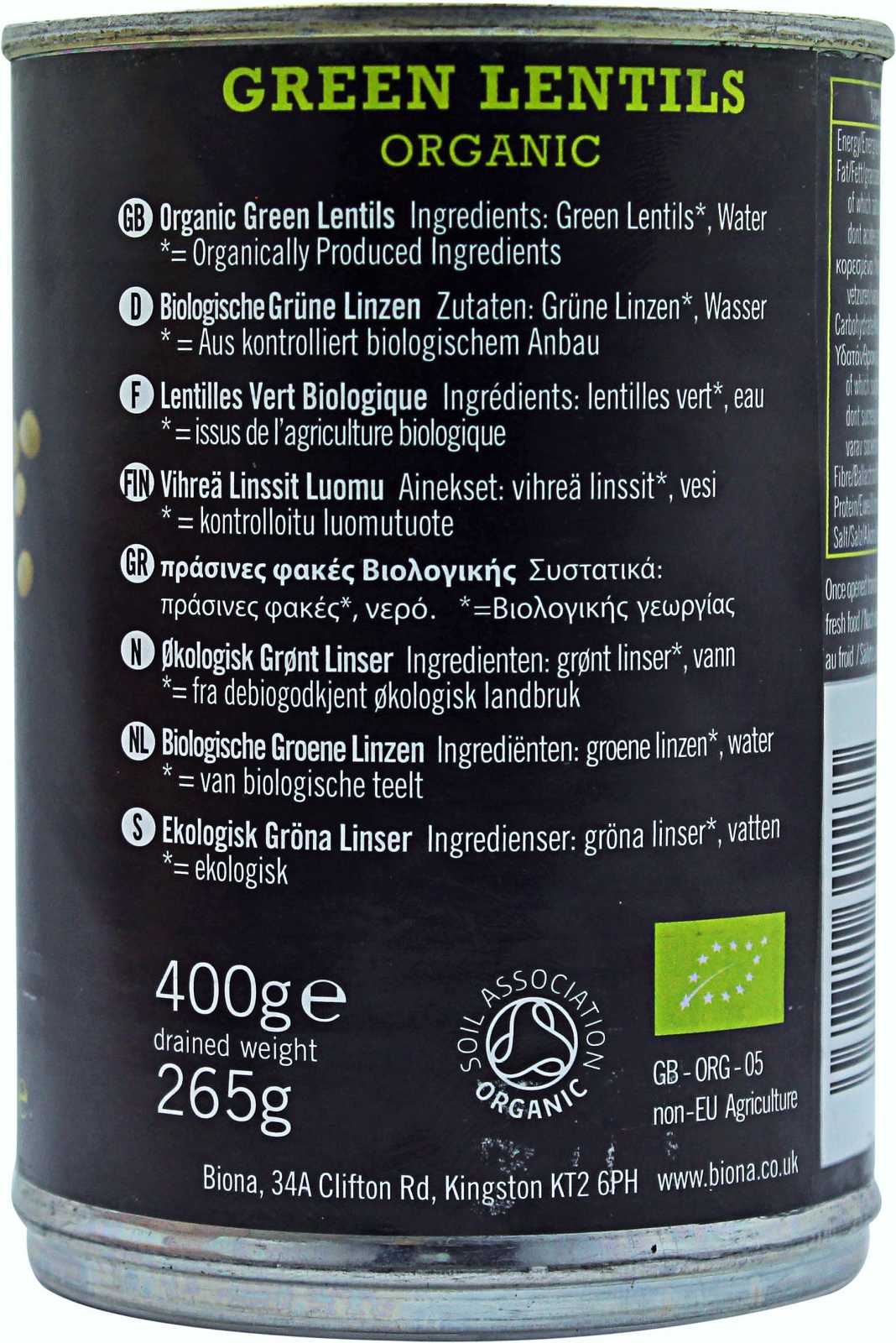 Lentilhas verdes orgânicas Biona Organic 400g