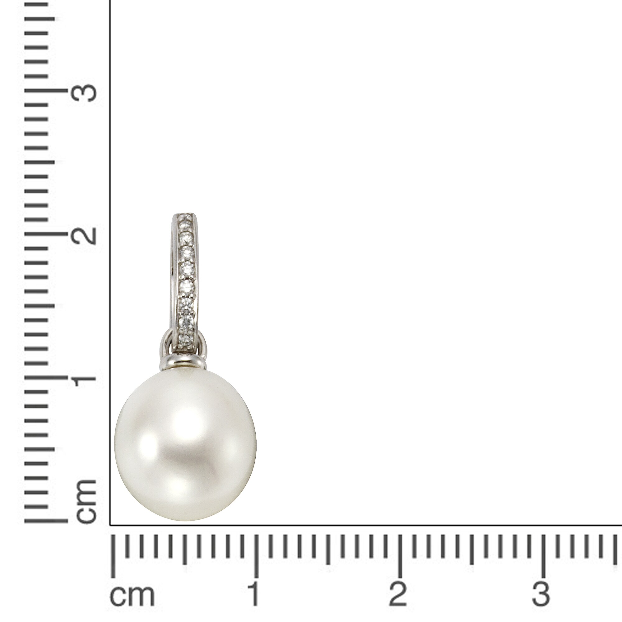 Orolino Anhänger Gold 585 mit weißer Perle 10,5-11mm + 9x Brillant zus. 0,06ct.