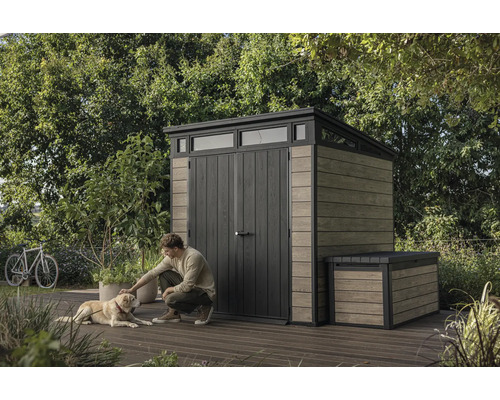 Keter Signature Ashwood Pent 7x7 tuinhuis inclusief vloer, 216 x 218 cm, antraciet/bruin, exclusief bij Hornbach