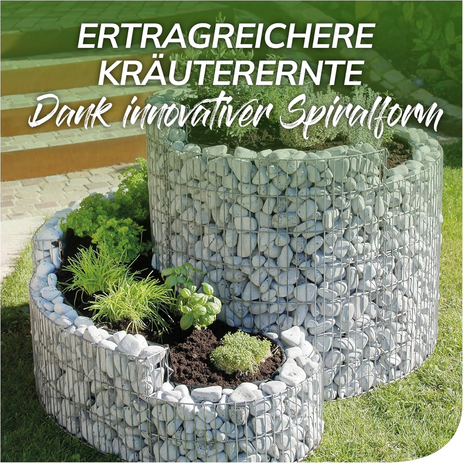 bellissa – Gabionen Kräuterspirale verzinkt 110x90x60cm - Kräuterschnecke Bausatz - Hochbeet Pflanzring für Kräuter & Gemüse mit Trennfolie - Witterungsbeständig & langlebig - Für Garten & Terrasse