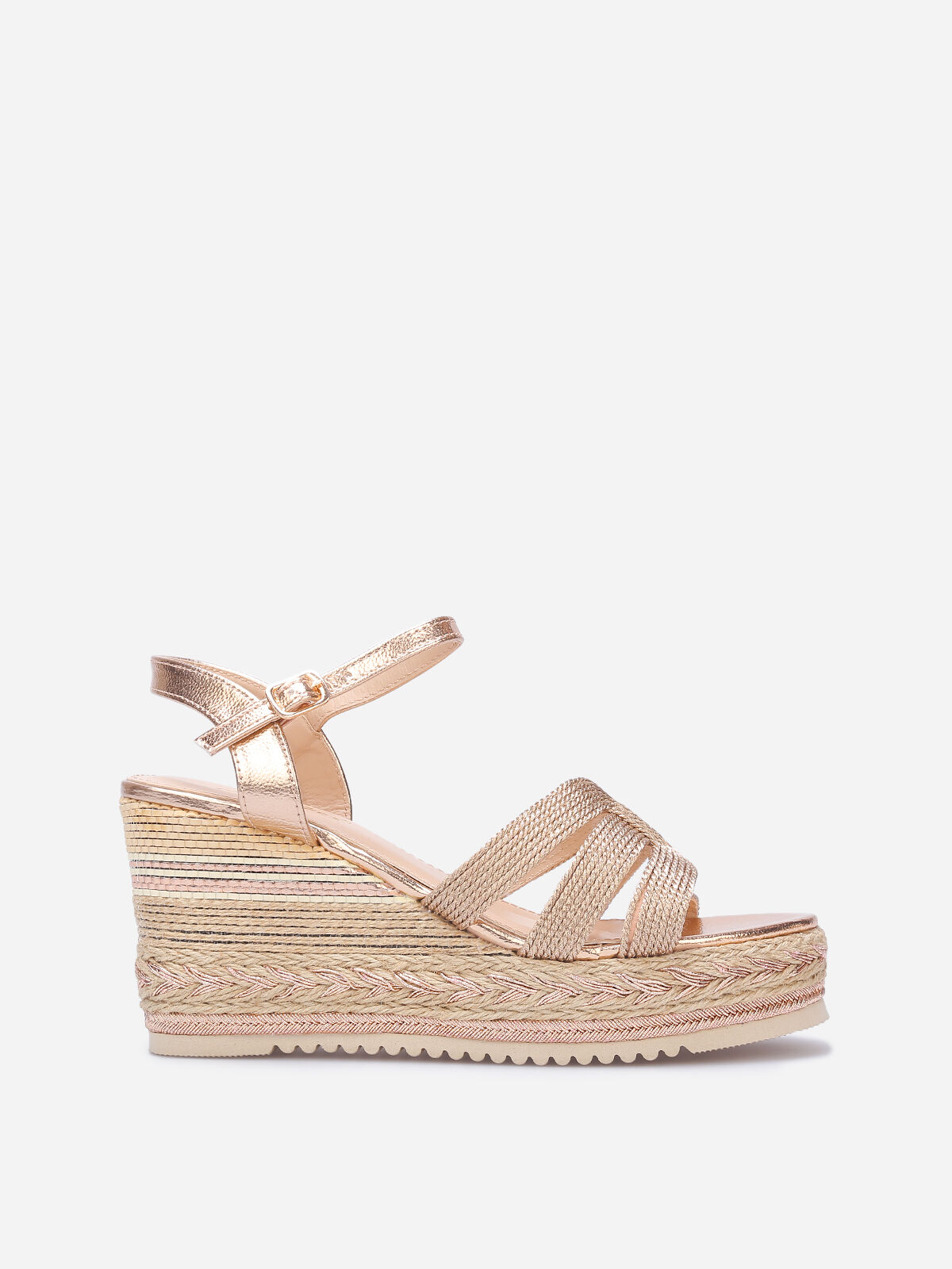 Sandales compensées à motifs- Doré rose