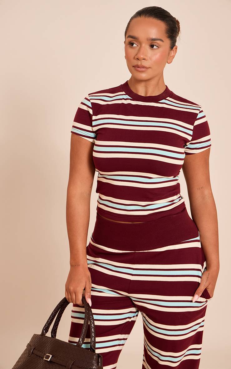 Rouge Bordeaux T-shirt Long À Rayures Shape