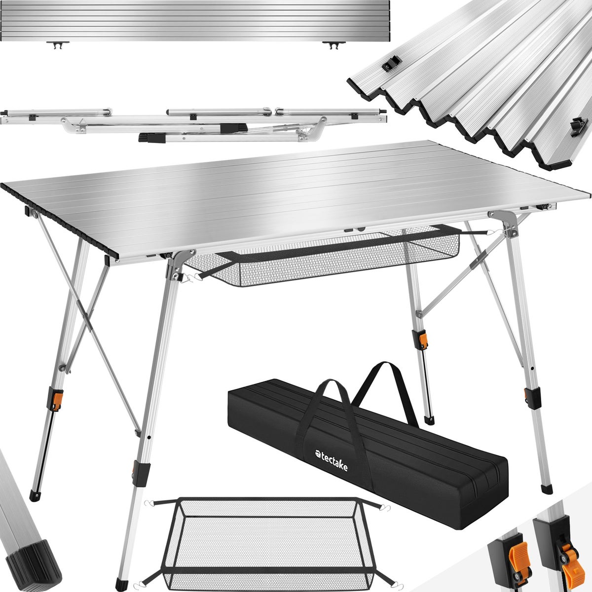 tectake Bastian opvouwbare kampeertafel 120 x 70,5 x 58 – 79 cm