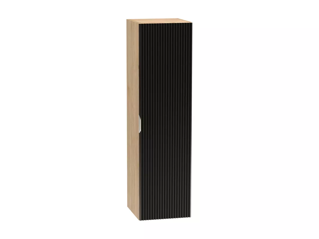 Meuble colonne suspendu de salle de bain WENA, façades cannelées, Willy, 120x33x33 cm, Noir/Noyer