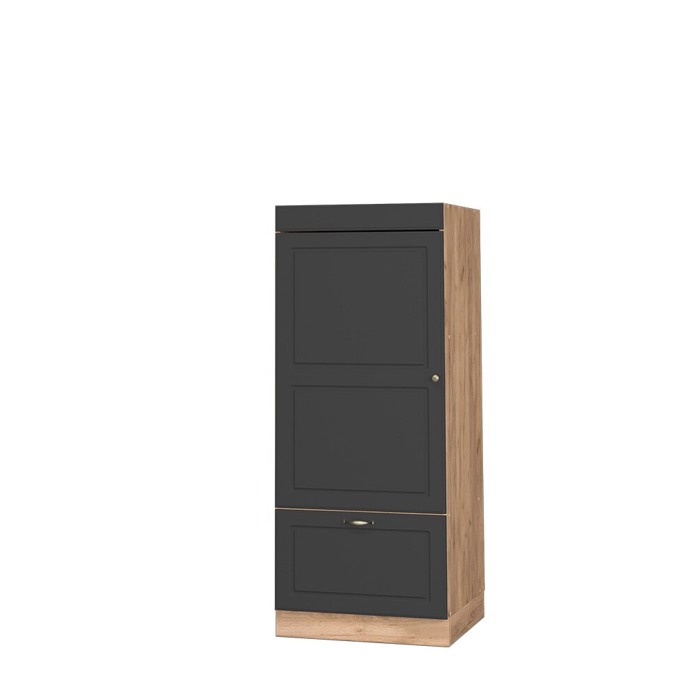 Vicco Mikrowellenumbauschrank Küchenschrank Küchenmöbel Fame-Line Landhaus Eiche Anthrazit 60 cm Gold Küche Einbauküche Blende Hochschrank Schublade Mikrowelle Backofen Küchenzeile