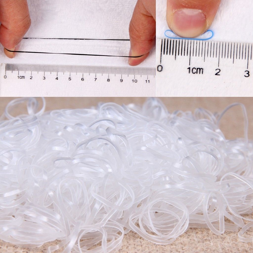 (1000er Set) Ø15mm Elastische Haargummis Mini Gummibänder für Zöpfe / Frisuren - Transparent