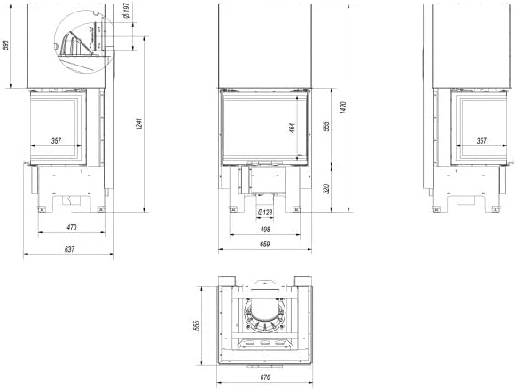 ThermoFlux Kamineinsatz TFA9-HLRF 60/40 | 3-seitig, Guillotine | 9 kW