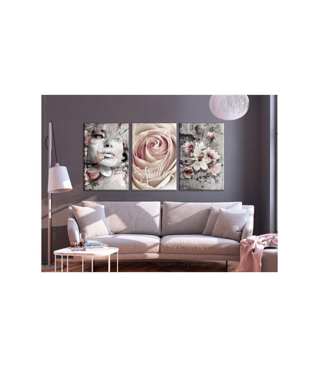 Paris Prix - Tableau Imprimé floral Smile 3 Panneaux 60x120cm
