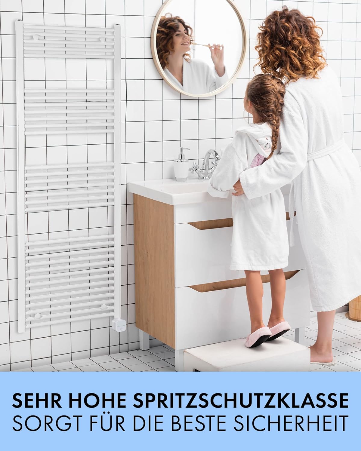 anapont Elektrischer Badheizkörper 1475x600 Handtuchheizkörper – Timer - Handtuchradiator, IPx5, komplett montiert – Atmosphäre & Komfort im Bad (mit Zeitschaltuhr)
