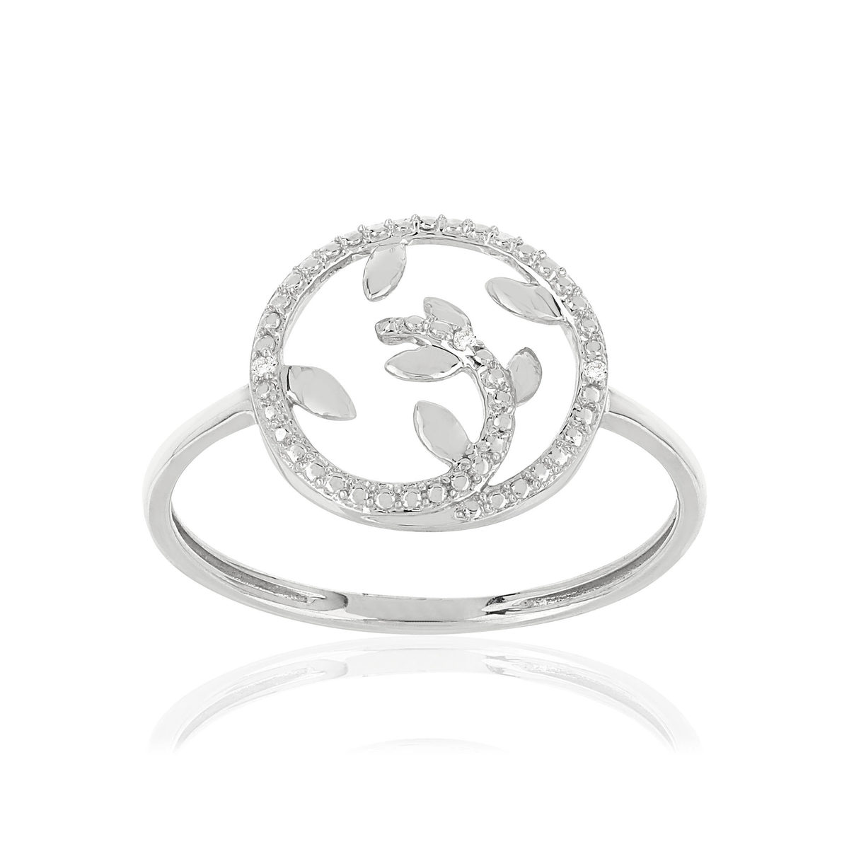 Bague or 375 blanc cercle diamants
